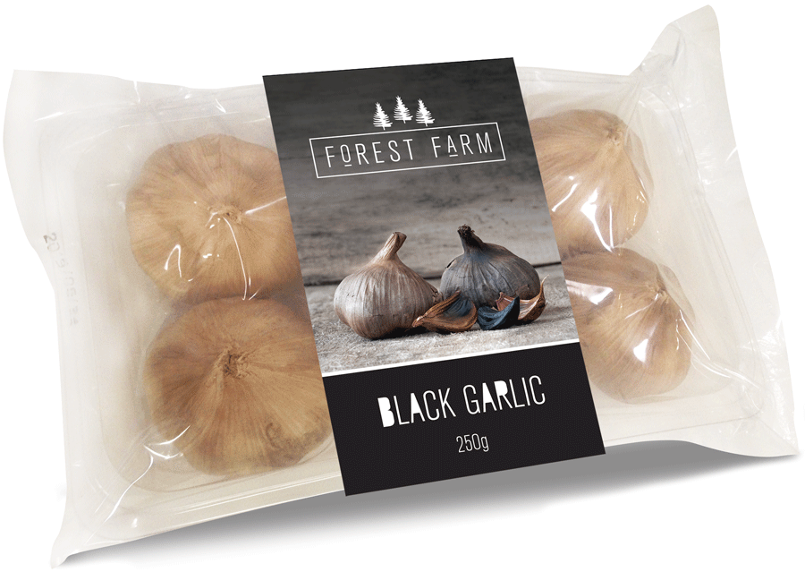 Forest Farm Logo and Black Garlic Label Design - Julie London